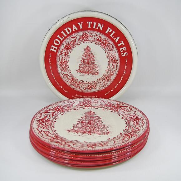12 Restoration Hardware Tin Victorian Christmas Holiday Plates 2003 in One Box - Picture 1 of 9